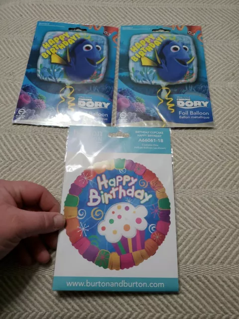 3 Happy Birthday Mylar Balloons- Finding Dory, Party Decorations, Lot H