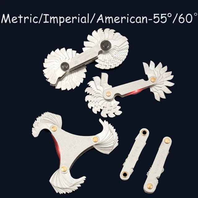 Thread Pitch Measuring Tool Metric/Imperial/American - Stainless Steel Brass Cap