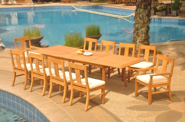 DSOS A-Grade Teak 11pc Dining Set 118" Rectangle Table 10 Chair Outdoor Patio