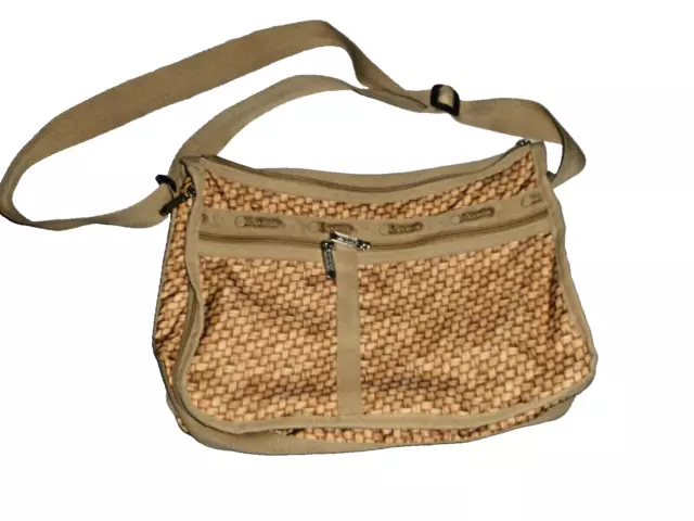 Le Sportsac Rare Basket Weave Design Bag Handbag Purse Satchel Crossbody Hobo