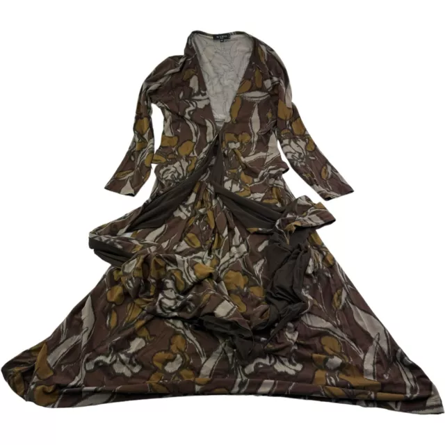 Etro Milano Brown Floral Viscose Elastane Tie Up Dress Womens Size 42