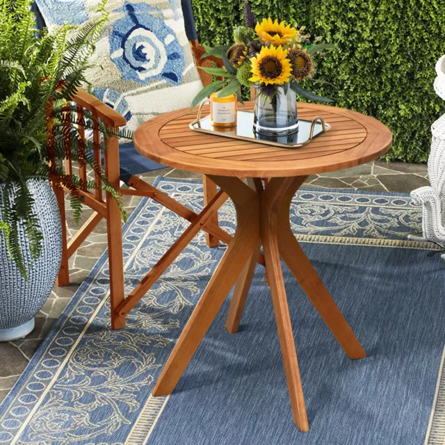 70 cm Outdoor Round Table Solid Wood Coffee Side Bistro Table for Garden Patio 2