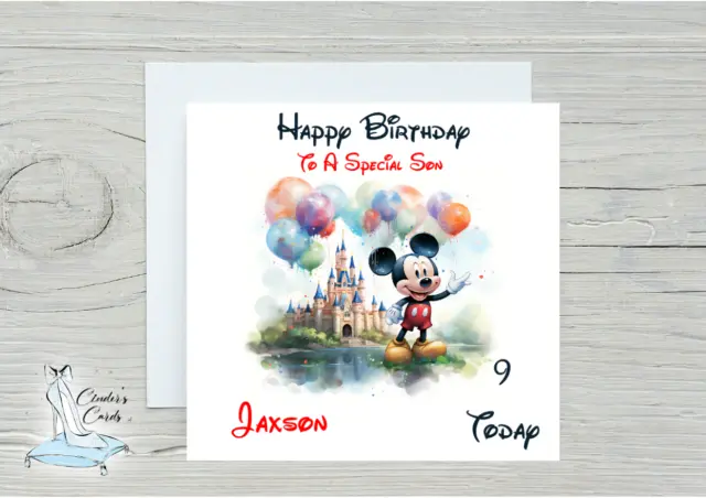 personalised birthday card mickey mouse any name/age/relation/.