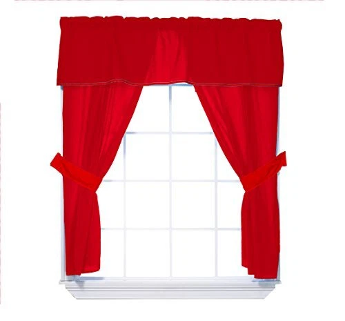 Baby Doll Bedding Solid 5-Piece Window Valance Curtain Set Red