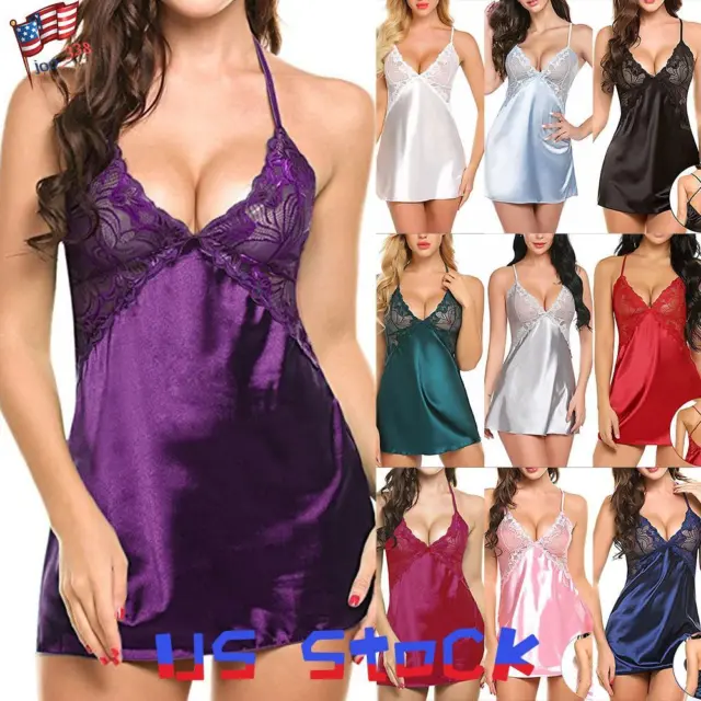 Sexy Women Slip Dress Sets Teddy Babydoll Lingerie Nightgown Sleepwear  G-string