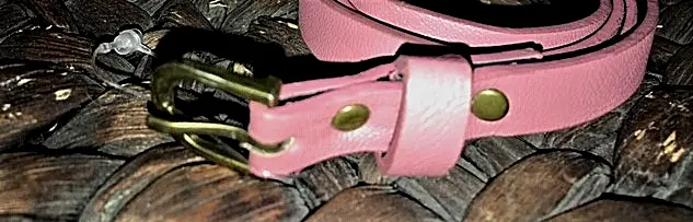 Leather Belt Ultra Slim, Pink Leather, Brass Buckle, Womens XS