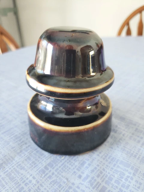 Vintage Ceramic Porcelain Dark Brown Insulator 4" Tall, 3¼" Wide, No #s On It
