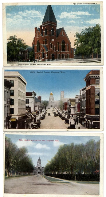 LOT OF 3 ~ Cheyenne Wyoming WY church capitol street view postcards 1920s-30s