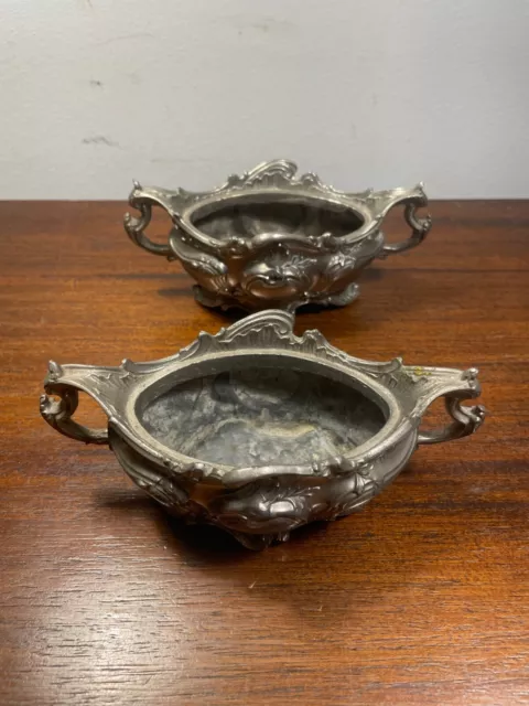 Lot de 2 Anciens Sauciers en Métal Argenté sans Verre Intérieur (8-41)