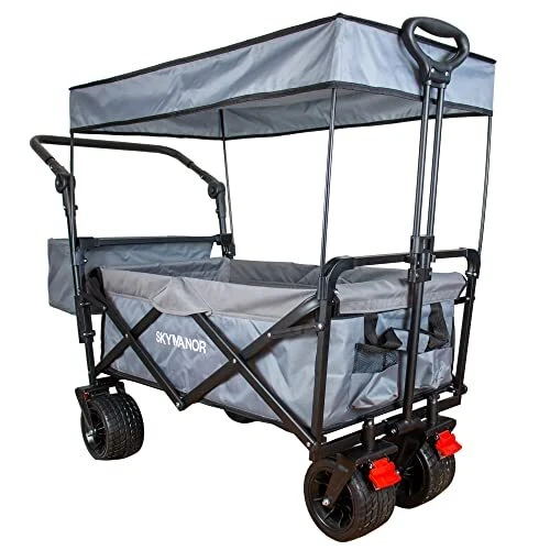 Collapsible Wagon Folding Garden Cart with Removable Canopy Utility Wagon Cart