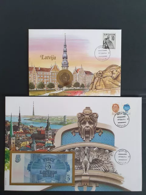 Banknotenbrief Numisbrief Lettland - Latvia 5 Rubel unc. 1992 Kassenfri Münze