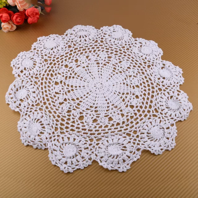 Elegant Vintage Crochet Lace Tray Cloth Doily White Cotton em