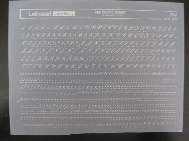 1/2 x Sheet Letraset Upp/Low/Num  PALACE SCRIPT  24pt  7.7mm Sheet 292   (bb)