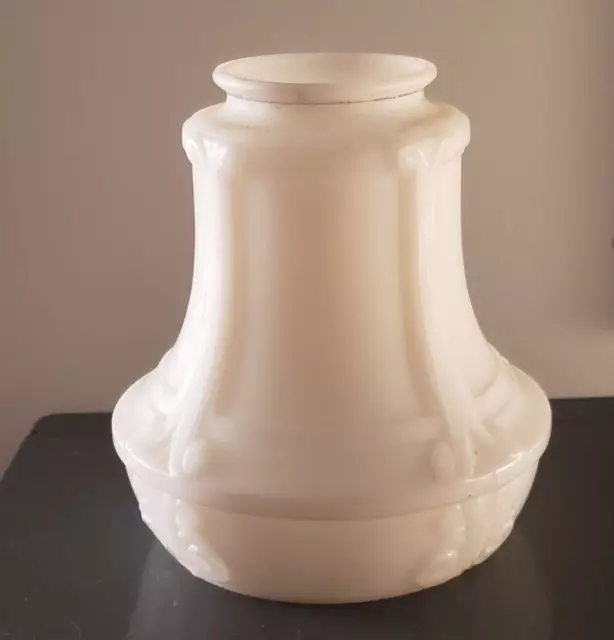 Vintage White Satin/Frosted Embossed Paneled Milk Glass Light Lamp Shade Sconce