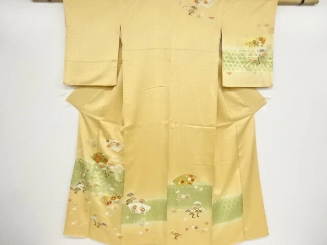 38776# Japanese Kimono / Antique Kimono / Embroidery / Kiku & Pine