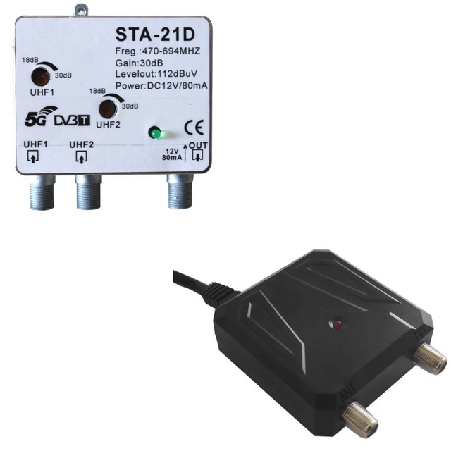 Amplificatore Antenna TV Da Palo 20dB - Con Filtro LTE/5G E 2 Ingressi UHF+VHF