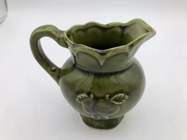 Mid-Century Modern Avocado Green Glazed Ceramic Miniature Pitcher