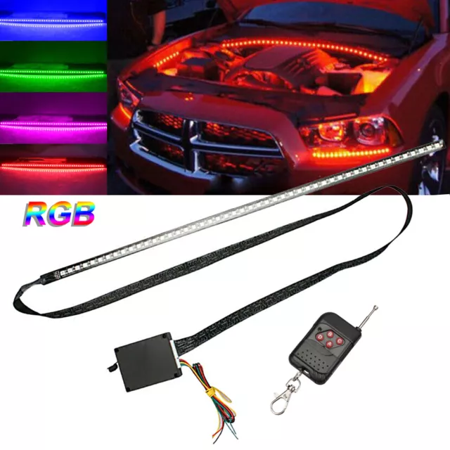 Universal 22" 7 Color RGB LED Knight Rider Strip Light Under Hood Behind Grille