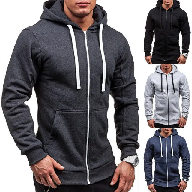 Men Sports Gym Zip Up Hoodie Sweatshirt Jacket Casual Hooded Jumper Coat Tops