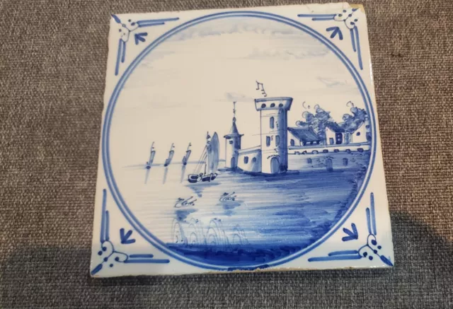 Antique Delft Tile castle Sailboat