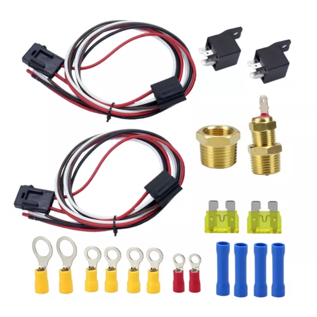 12V Thermostat Dual Electric Cooling Fan Wiring Relay Sensor Kit 40Amp 175°-185°