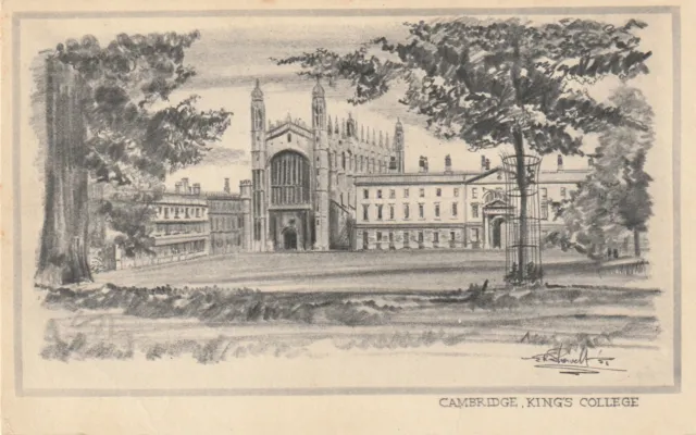 CAMBRIDGE, KING'S COLLEGE, Cambridgeshire - Vintage POSTCARD (Drawing)