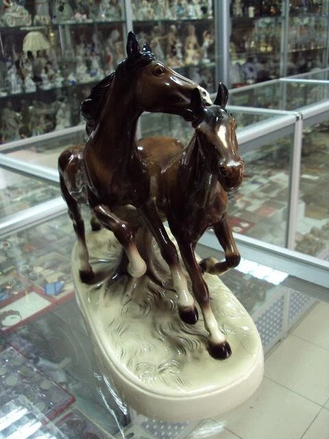 Vintage horse Figurine statue Germany Original horses faience porcelain