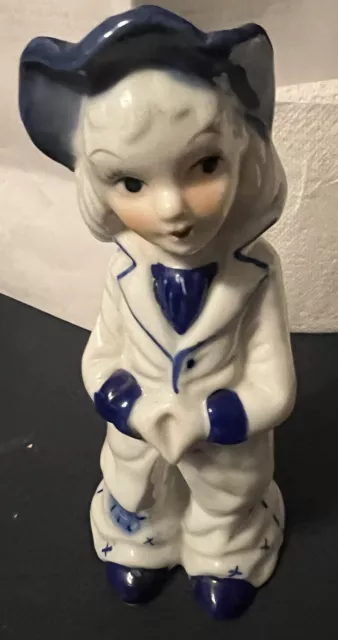 Capodimonte Style Figure Of Little Girl In Blue & White Sailors Outfit - 17cm