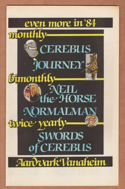 1980s CEREBUS Aardvark Vanaheim PRINT AD Journey DAVE SIM ad page 1984