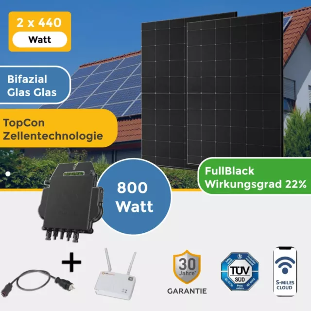 Balkonkraftwerk 800Watt, Bifazial mit AP Wechselrichter+Schuko. 880W Module