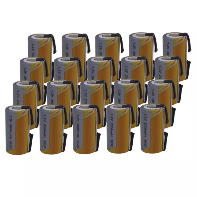 20X Batteria ricaricabile NI-CD SC 1,2v 2000mAh a saldare terminali lamelle tabs