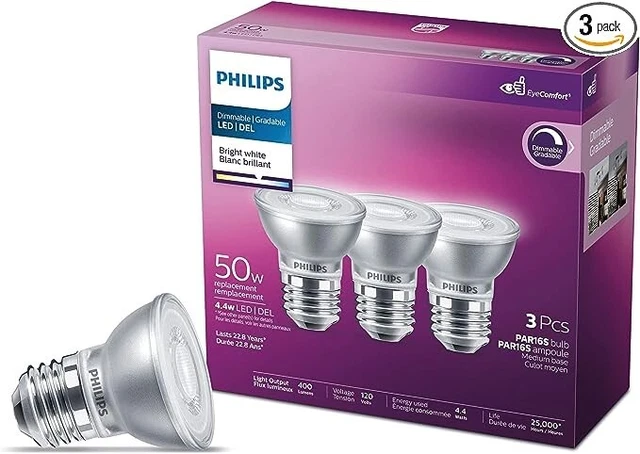 6W PAR16 Medium Base Bright White Dimmable LED Light Bulbs - 3 Pack