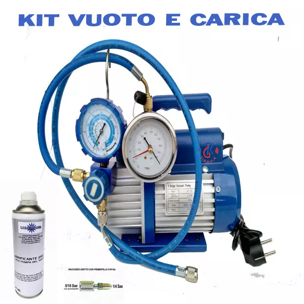 Kit Carica E Vuoto Pompa 70 Lt Manometro Ricariche Gas R410 R32 Condizionatore