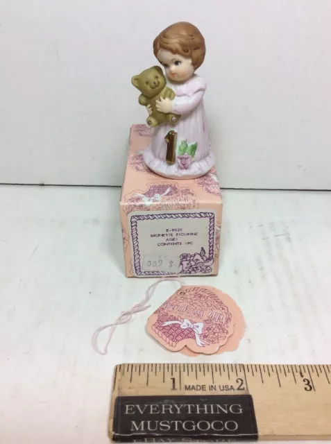 *NEW* GROWING UP BIRTHDAY GIRLS AGE 1 Brunette Figurine 2.5" ENESCO 1982 E-9525