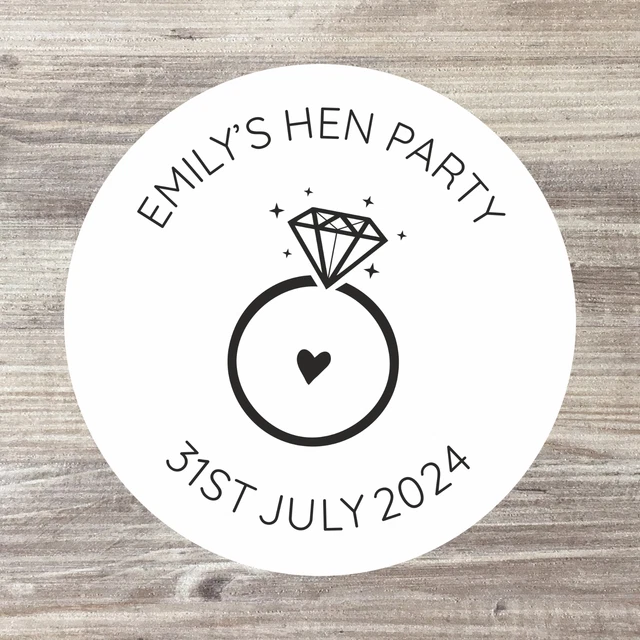 24 x Personalised Hen Party Sticker / Hen Do Label / Bridal Shower Favor / Ring