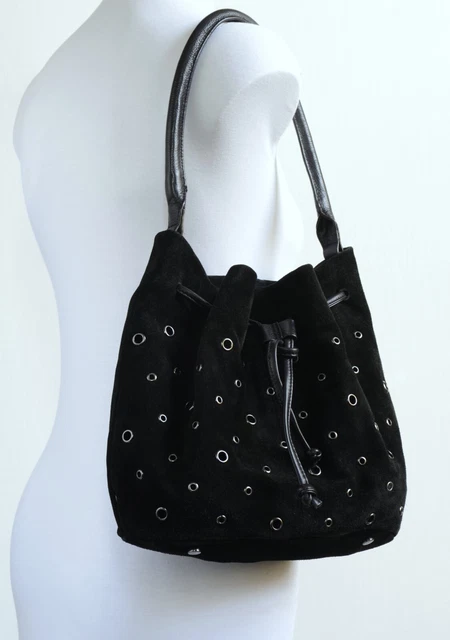 MINT VELVET SLOUCHY BLACK SUEDE SHOULDER BAG HOBO DRAWSTRING EYELET DETAIL 40.00 PicClick UK