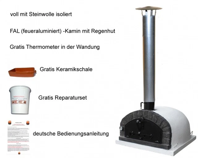 Traditioneller Holzbackofen Brazza 120 inklusive Kaminrohr und Regenhut *Brazza1