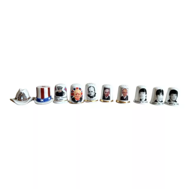 Vintage Lot Of Porcelain And Bone China Thimbles Of Famous People Hats England