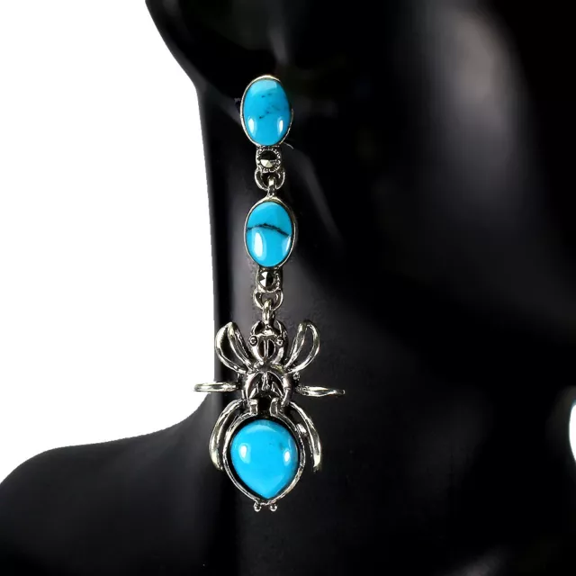 Stabilisé Poire Turquoise 10x7mm Marcassite 925 Argent Sterling Spider Boucles 2