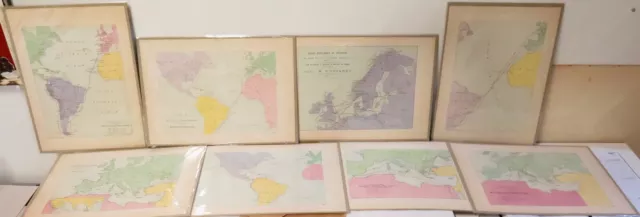 Superb Lot 7 1875 French Produced Colour Lithographs Maritime / Shipping Routes.