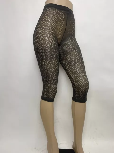 NIP French Curve Crochet Capri Tights Charcoal Grey Pantyhose M/L