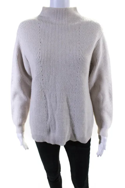 Halston Women's Mock Neck Long Sleeves Knit Sweater Beige Size S