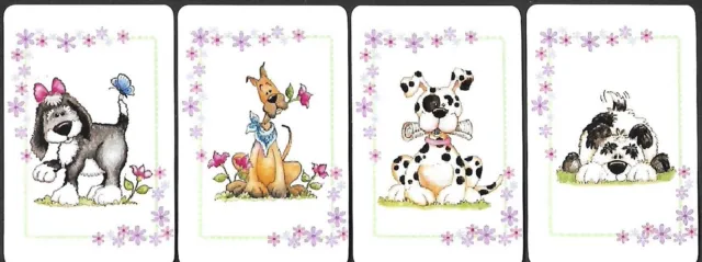 Swap  Cards. Set Of 4. Blank Back Modern Cards. ADORABLE DOGS IN FLORAL BORDER