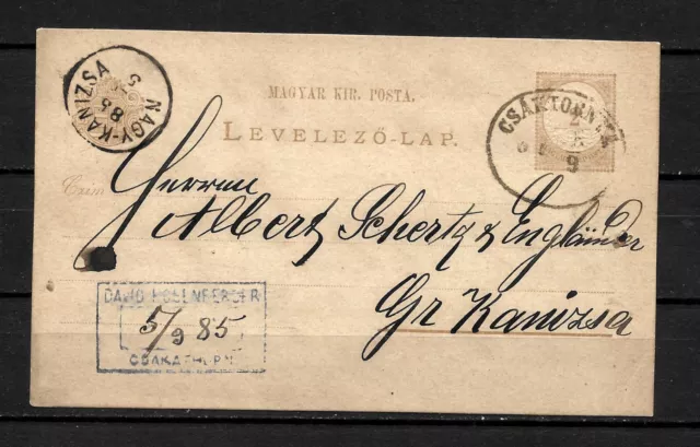 Hungary 2kr stationery postcard OVAL CSAKTORNYA GUDLIN 100 5/9/1885 Nagy-Kanizsa Hungary 2kr stationery postcard OVAL CSAKTORNYA GUDLIN 100 5/9/1885 Nagy-Kanizsa