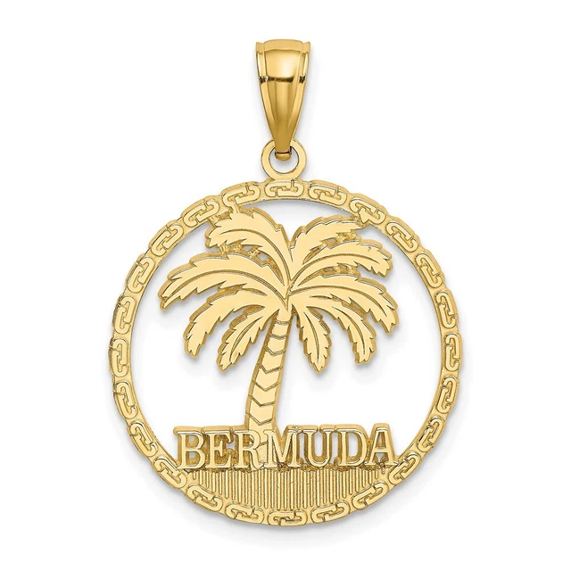 14K Yellow Gold BERMUDA Palm Tree Round Charm