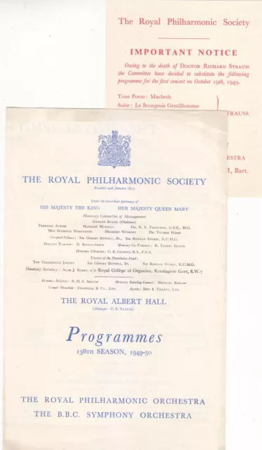 Concert Prospectus 1949-50 - with change due to Richard Strauss memorial