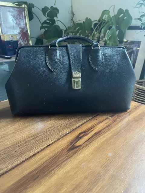 Schell Medical Doctor Bag Black Cowhide Leather Empty Distressed *No Key