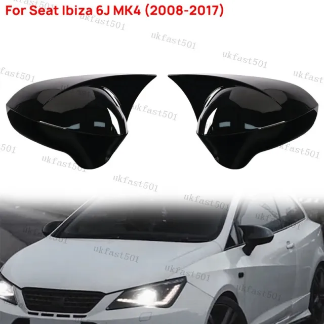 Gloss Black Wing Mirror Covers Cap RH+LH SIDE FOR Seat Ibiza 6J MK4 (2008-2017)