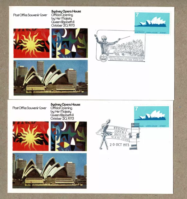 Australia 1973 Sydney Opera House Pictorial FDC Cover x 2 Unsealed Unaddressed