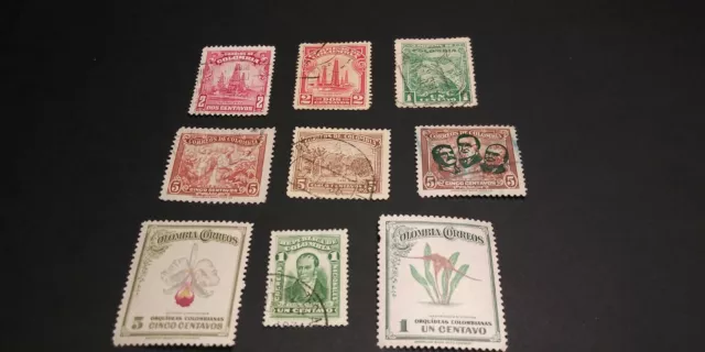 Columbia Stamps - OLDER - 9 Different - Used - One Overprint - see pics & notes